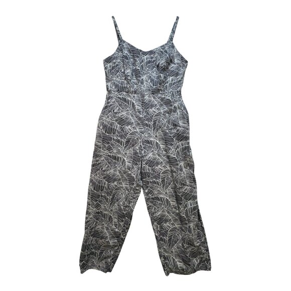 Old Navy Women's Printed Cami Jumpsuit Size L Black White Tropical Sleeveless - Picture 2 of 16